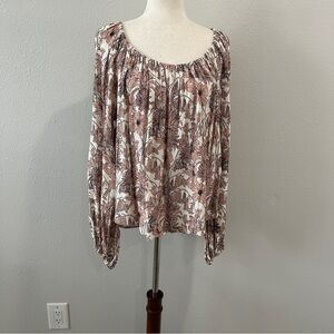 Karen Kane Pink and Cream Floral Blouson Sleeve Peasant Blouse